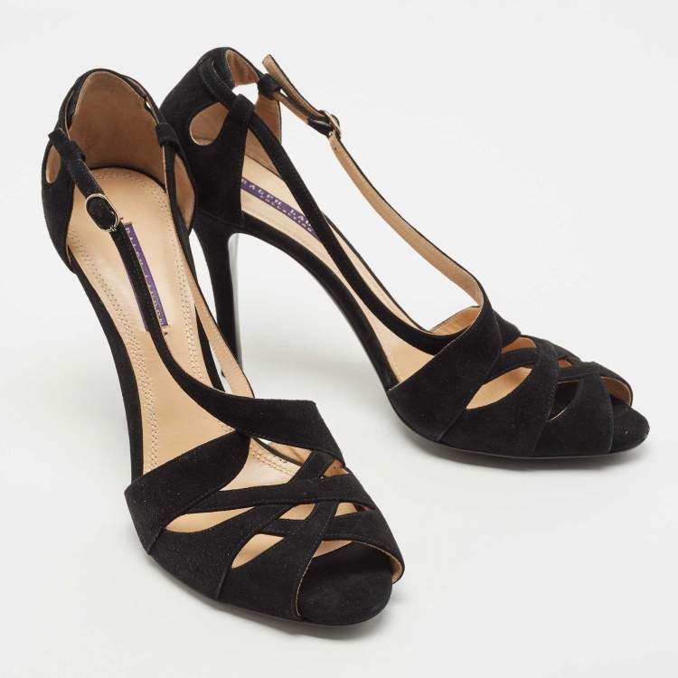Pre Owned Ralph Lauren Collection Black Suede Ankle Strap Sandals Size 41