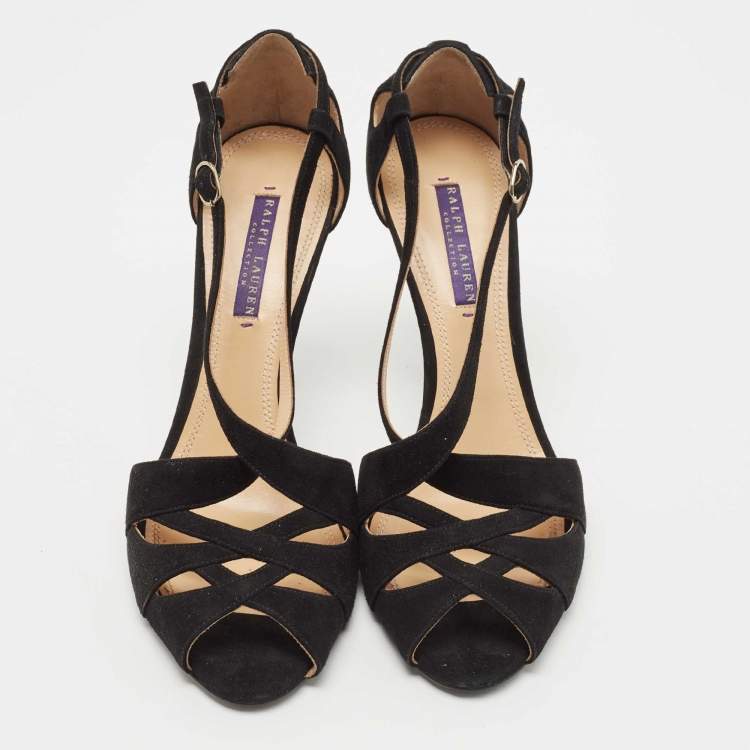 Pre Owned Ralph Lauren Collection Black Suede Ankle Strap Sandals Size 41