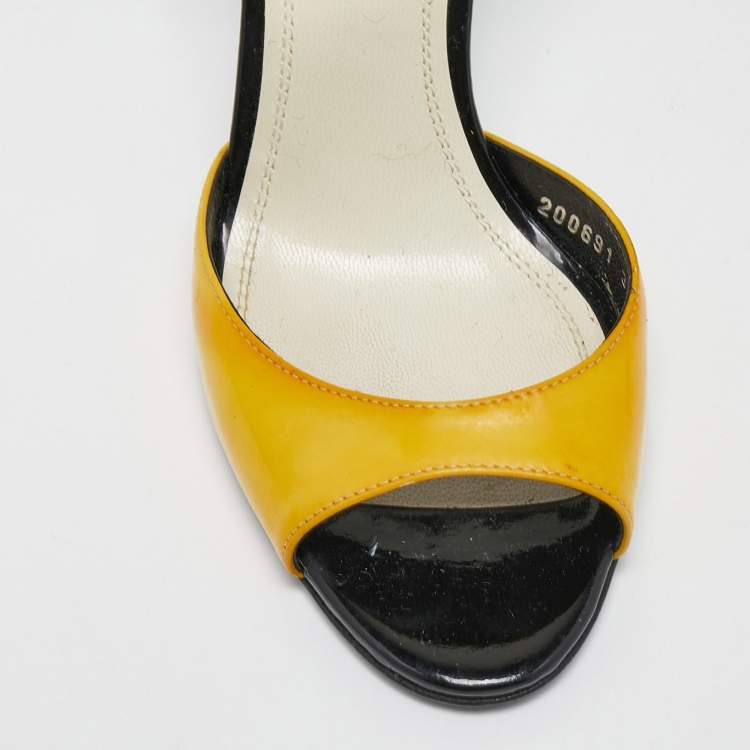 Pre Owned Ralph Lauren Collection Black/Yellow Patent Leather Ankle Strap Sandals Size 36