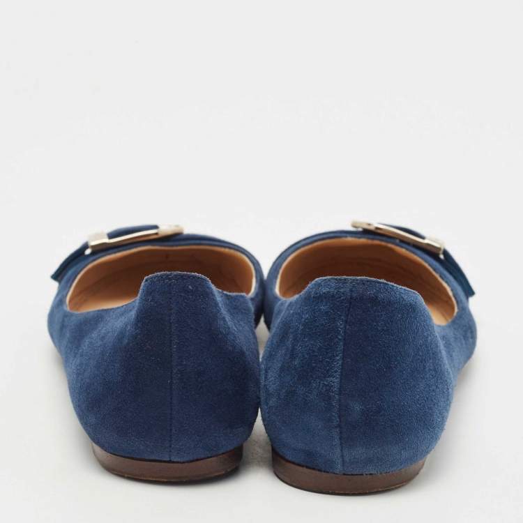 Pre Owned Ralph Lauren Collection Navy Blue Suede D Buckle Ballet Flats Size 36