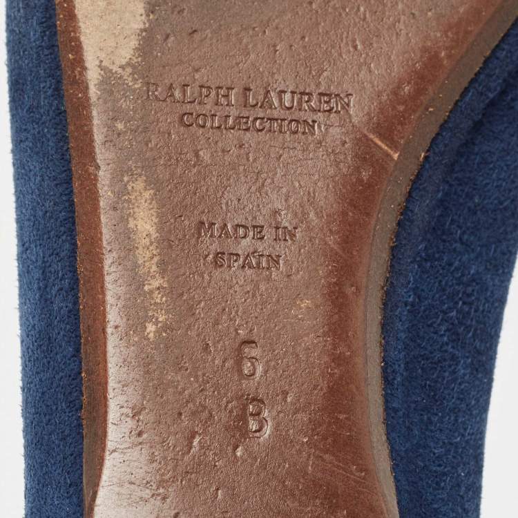 Pre Owned Ralph Lauren Collection Navy Blue Suede D Buckle Ballet Flats Size 36