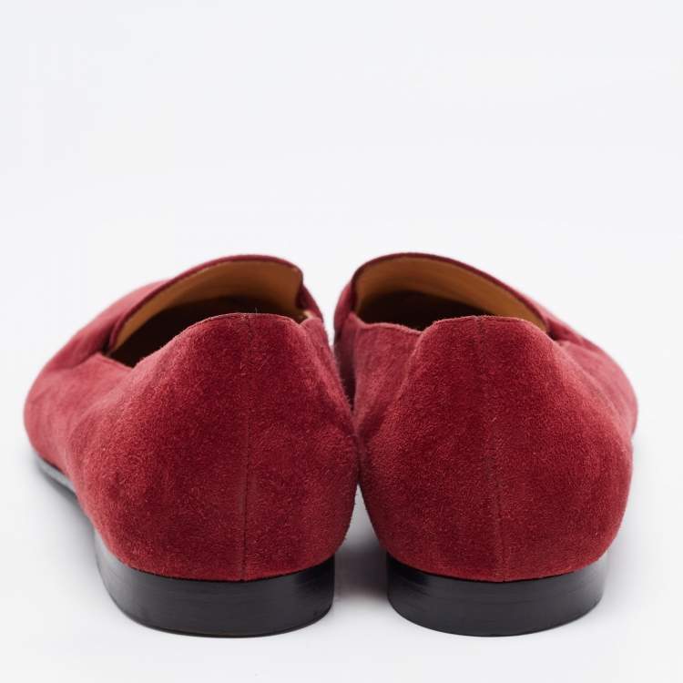 Pre Owned Ralph Lauren Collection Burgundy Suede Smoking Slippers Size 36
