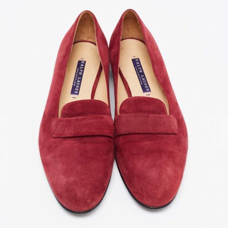 Pre Owned Ralph Lauren Collection Burgundy Suede Smoking Slippers Size 36