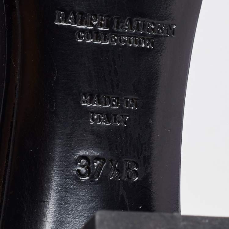 Pre Owned Ralph Lauren Collection Black Patent Leather Block Heel Sandals Size 37