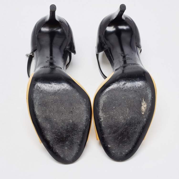 Pre Owned Ralph Lauren Collection Black/yellow Patent Leather Peep Toe Sandals Size 38