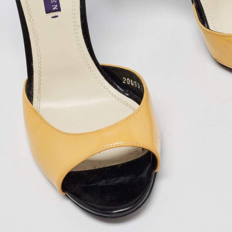 Pre Owned Ralph Lauren Collection Black/yellow Patent Leather Peep Toe Sandals Size 38