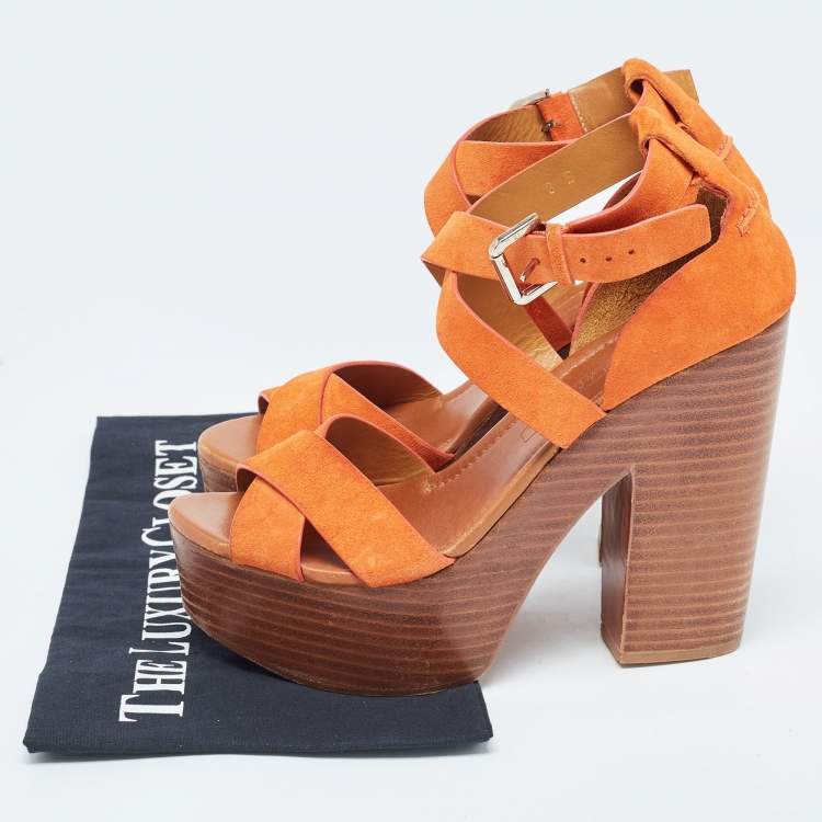 Pre Owned Ralph Lauren Collection Orange Suede Alannah Sandals Size 38