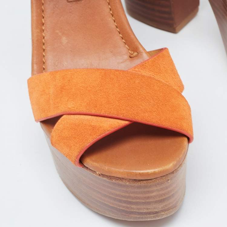 Pre Owned Ralph Lauren Collection Orange Suede Alannah Sandals Size 38