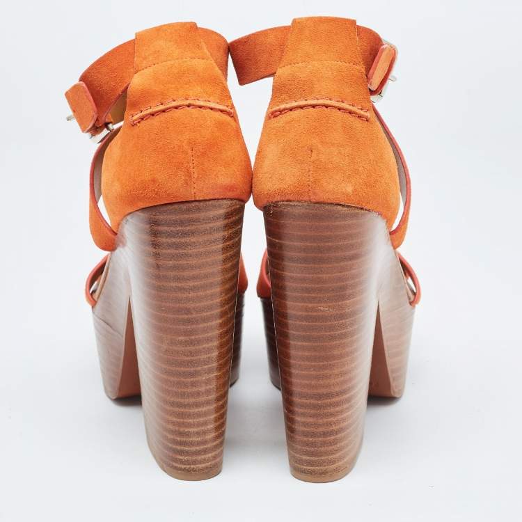 Pre Owned Ralph Lauren Collection Orange Suede Alannah Sandals Size 38