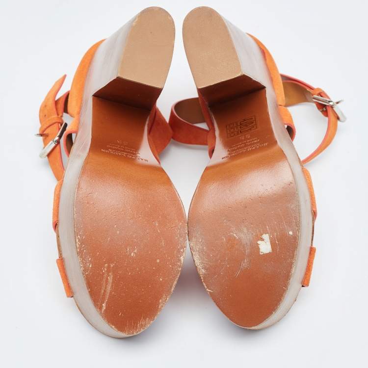 Pre Owned Ralph Lauren Collection Orange Suede Alannah Sandals Size 38