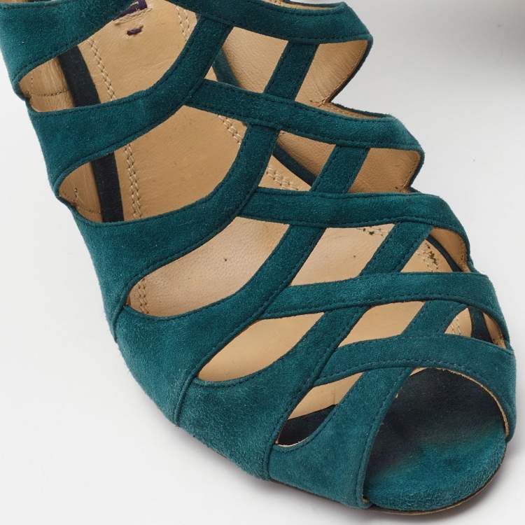 Pre Owned Ralph Lauren Collection Green Suede Ankle Strap Sandals Size 41.5