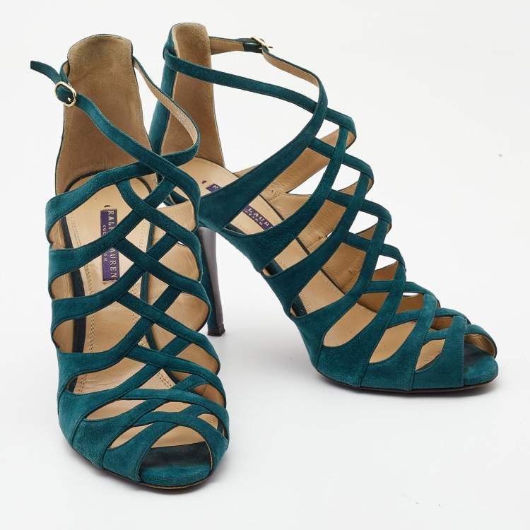 Pre Owned Ralph Lauren Collection Green Suede Ankle Strap Sandals Size 41.5