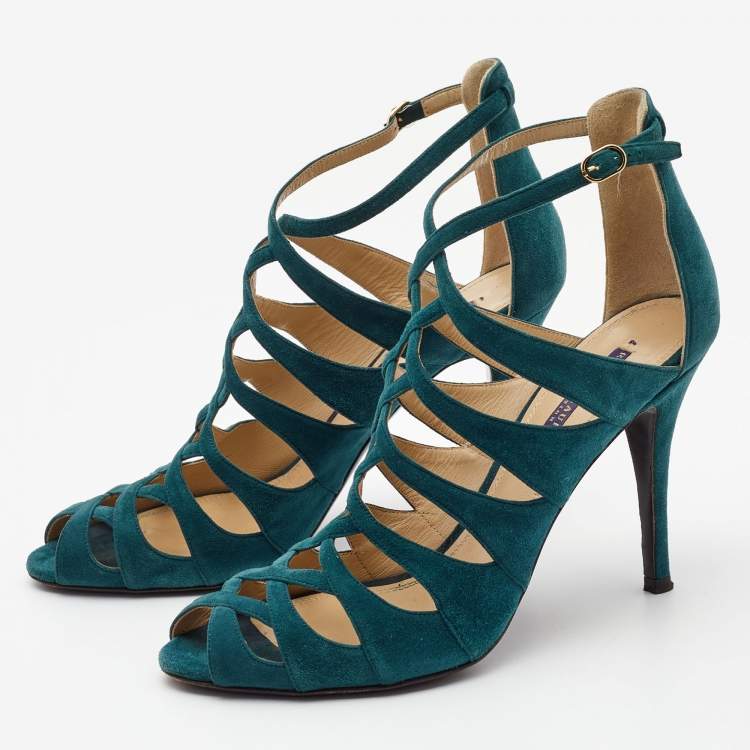 Pre Owned Ralph Lauren Collection Green Suede Ankle Strap Sandals Size 41.5