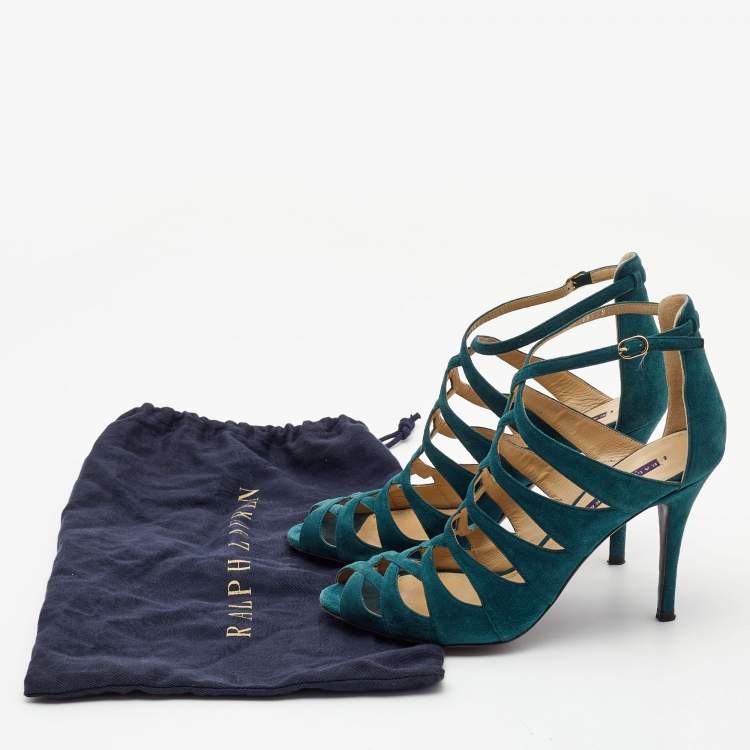 Pre Owned Ralph Lauren Collection Green Suede Ankle Strap Sandals Size 41.5