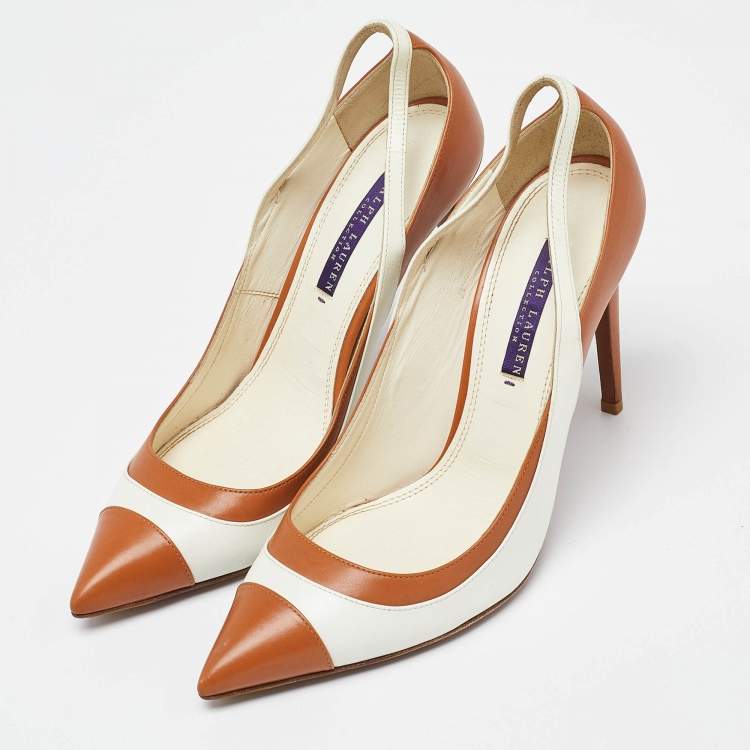 Pre Owned Ralph Lauren Collection Cream/Brown Leather Pointed Toe Pumps Size 39