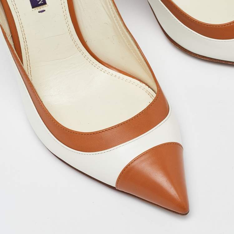 Pre Owned Ralph Lauren Collection Cream/Brown Leather Pointed Toe Pumps Size 39