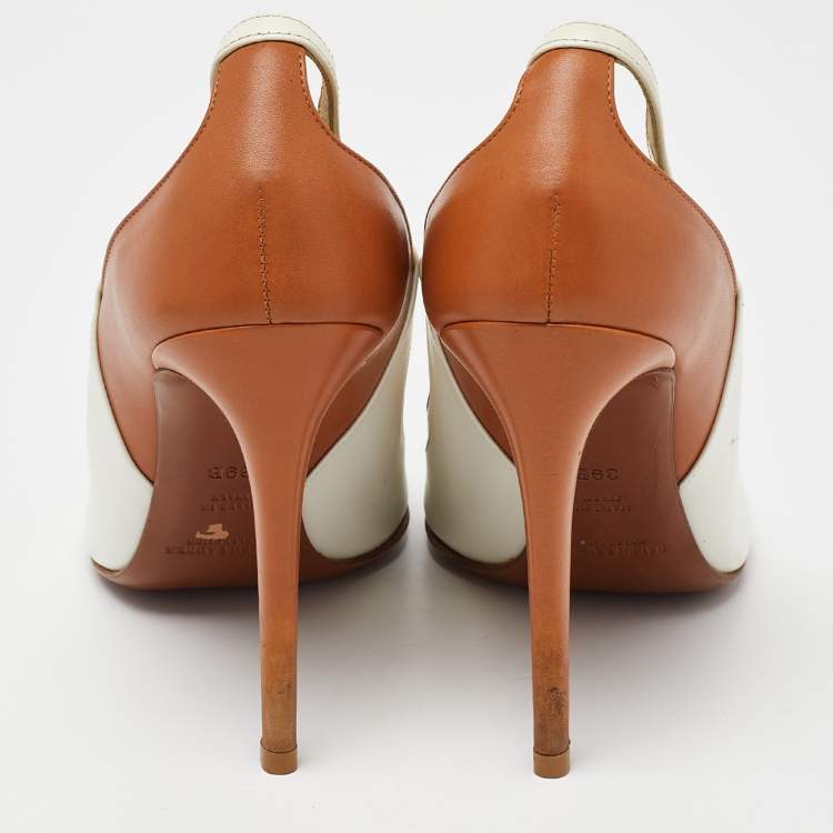 Pre Owned Ralph Lauren Collection Cream/Brown Leather Pointed Toe Pumps Size 39