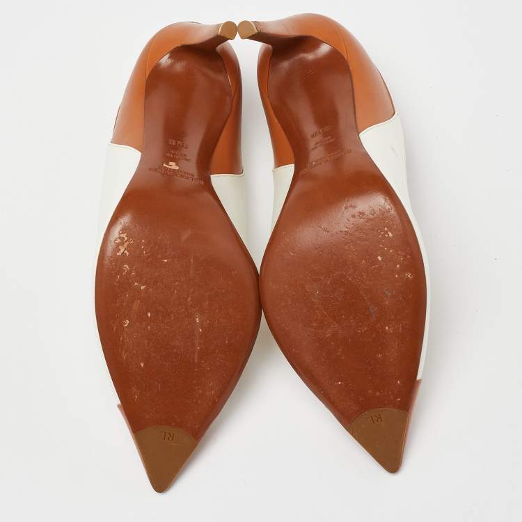Pre Owned Ralph Lauren Collection Cream/Brown Leather Pointed Toe Pumps Size 39