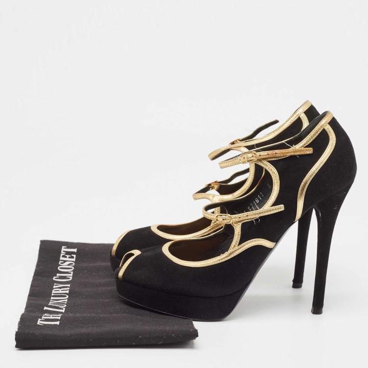 Pre Owned Ralph Lauren Collection Black Suede and Leather Peep Toe Pumps Size 38.5