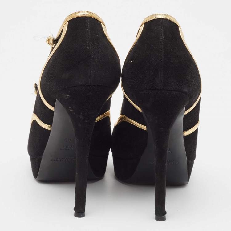 Pre Owned Ralph Lauren Collection Black Suede and Leather Peep Toe Pumps Size 38.5