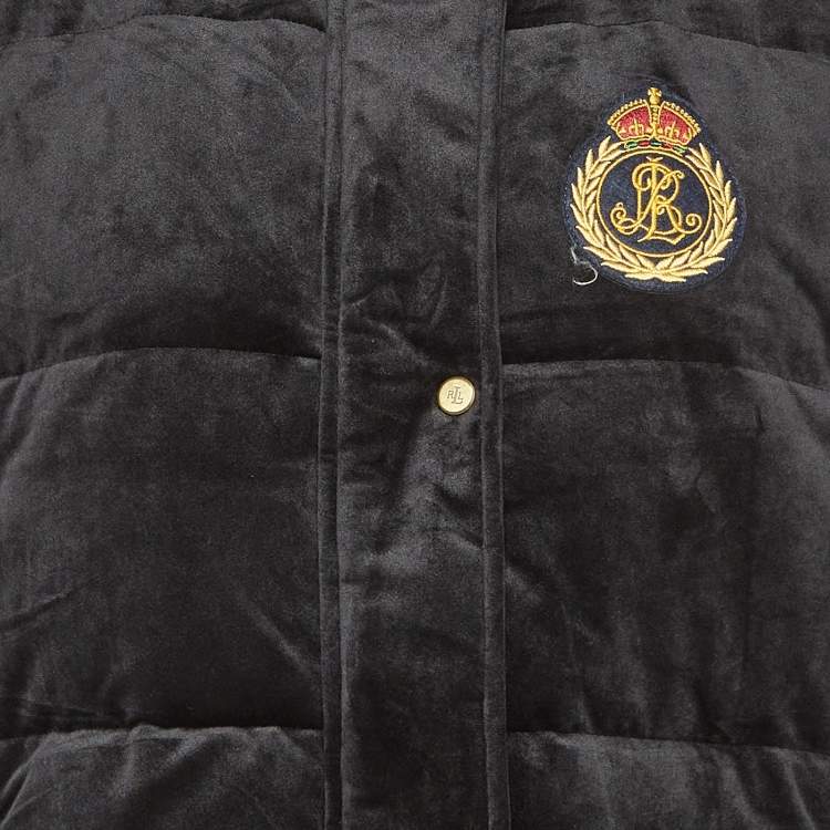 Pre Owned Ralph Lauren Black Velvet Detachable Hood Sleeveless Jacket M