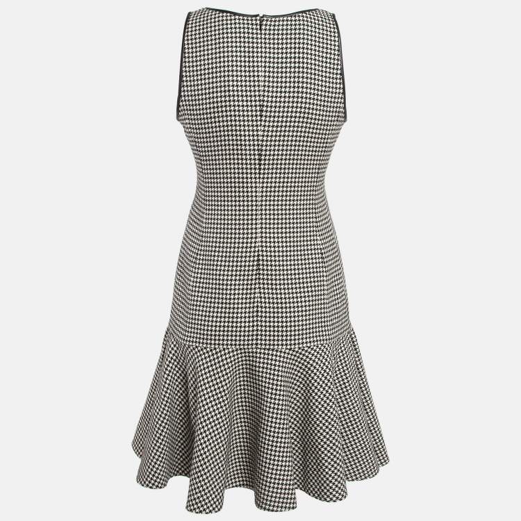 Pre Owned Ralph Lauren Black/White Houndstooth Wool Flounce Mini Dress S