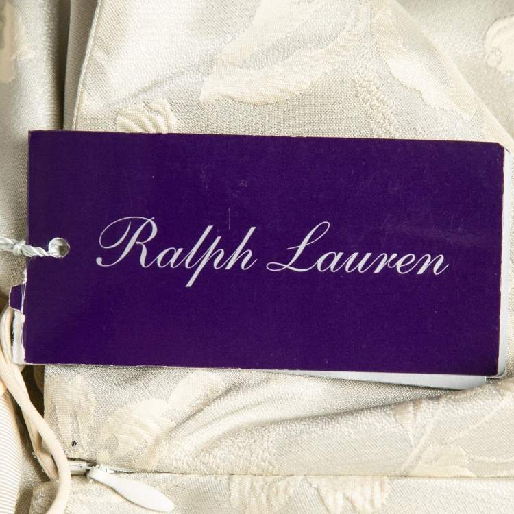 Pre Owned Ralph Lauren Cream Floral Lamé Jacquard Ruffled Maxi Skirt M