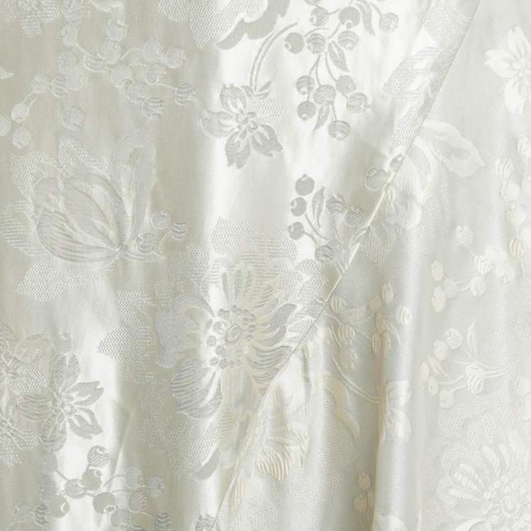 Pre Owned Ralph Lauren Cream Floral Lamé Jacquard Ruffled Maxi Skirt M