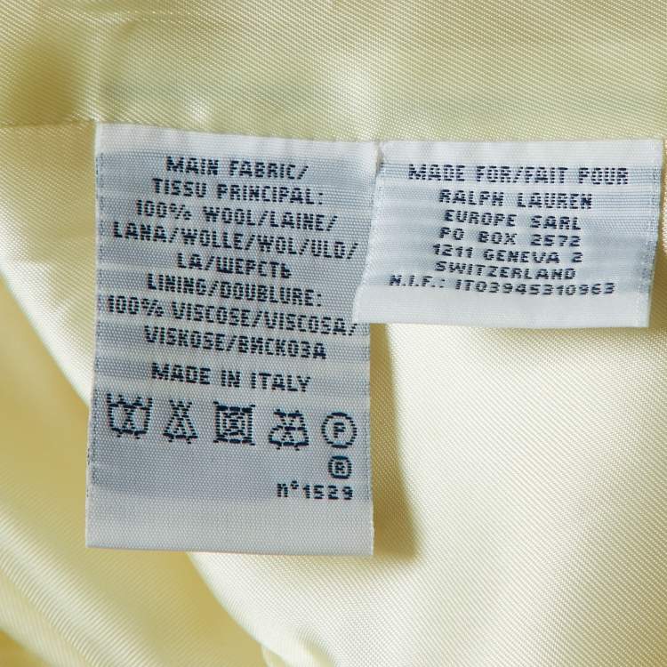 Pre Owned Ralph Lauren Yellow Wool Crest Detail Blazer L