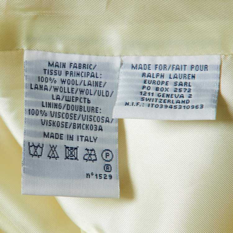 Pre Owned Ralph Lauren Yellow Wool Crest Detail Blazer L