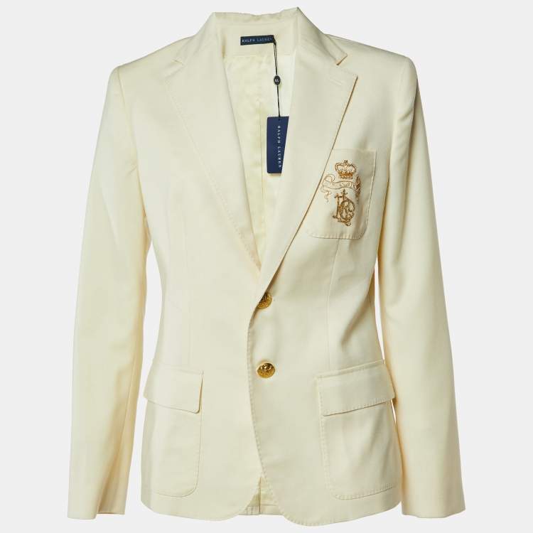 Pre Owned Ralph Lauren Yellow Wool Crest Detail Blazer L