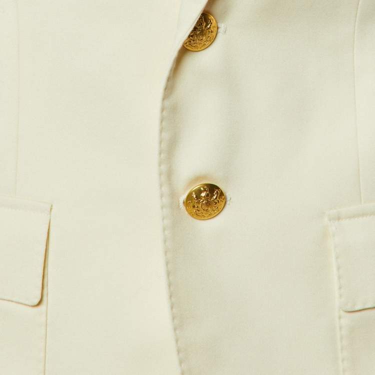Pre Owned Ralph Lauren Yellow Wool Crest Detail Blazer L