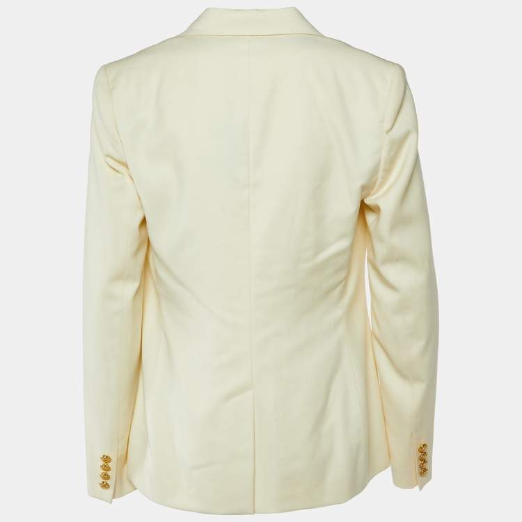 Pre Owned Ralph Lauren Yellow Wool Crest Detail Blazer L