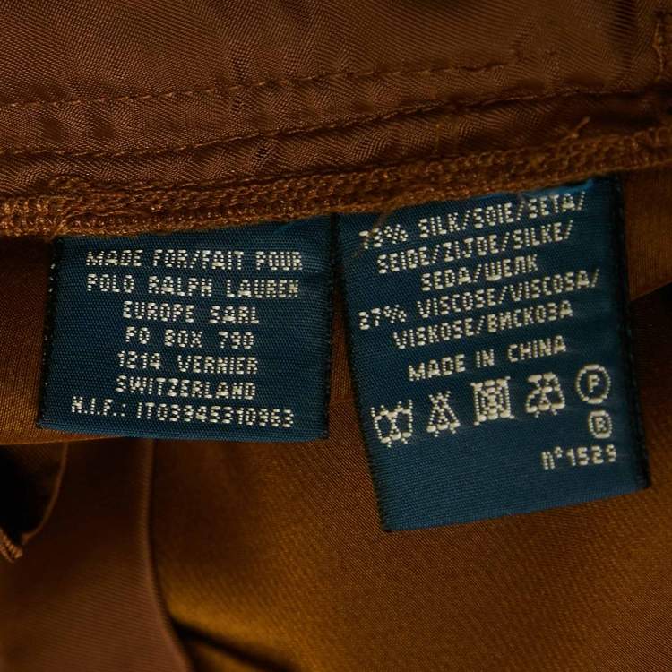 Pre Owned Ralph Lauren Desert Copper Brown Satin Pleated Serena Trousers L