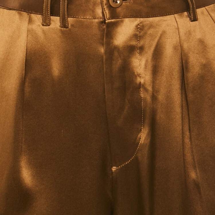 Pre Owned Ralph Lauren Desert Copper Brown Satin Pleated Serena Trousers L