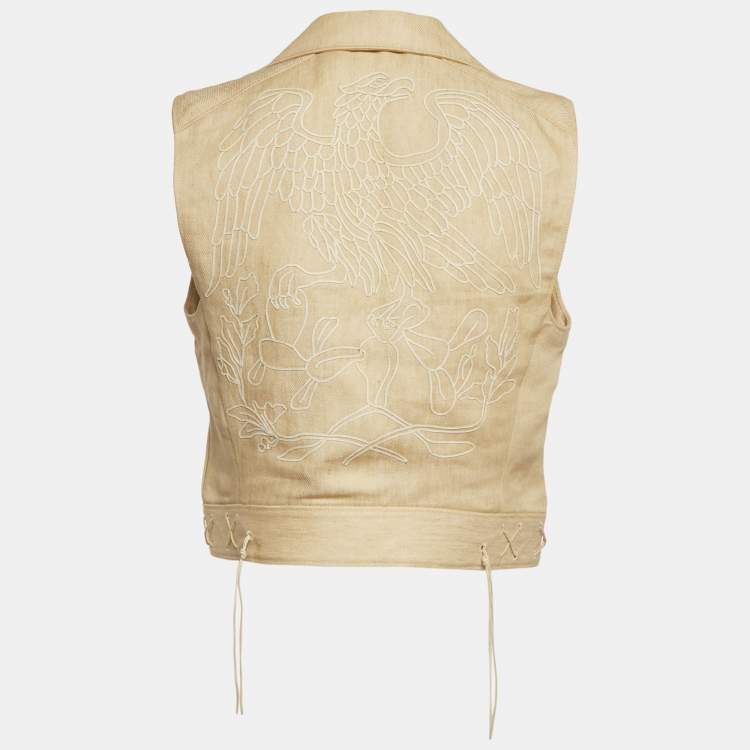 Pre Owned Ralph Lauren Cream Linen Cropped Vest M