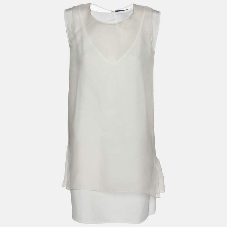 مملوكة مسبقًا Ralph Lauren White Knit Sleeveless Tops S