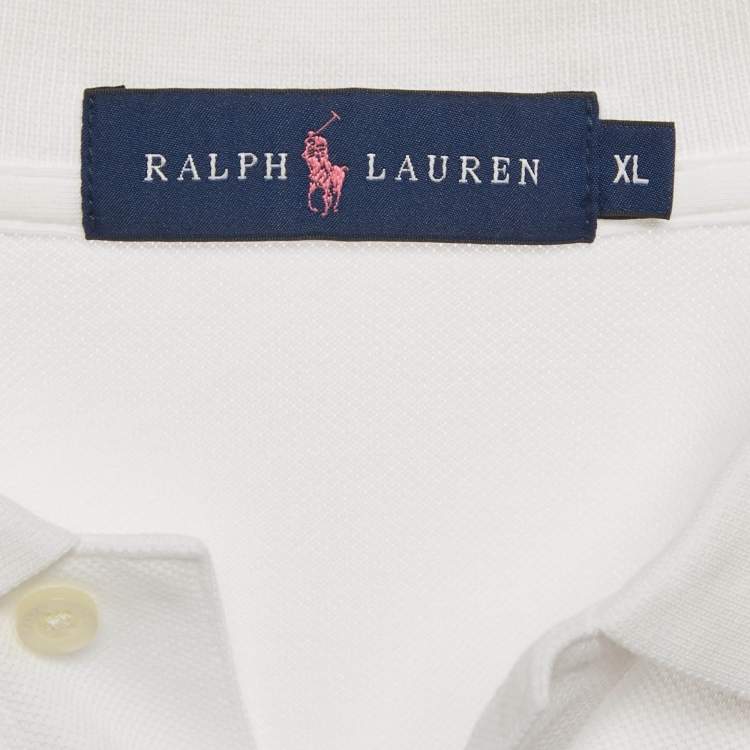 Pre Owned Ralph Lauren White Cotton Pique Pink Pony Polo T-Shirt XL