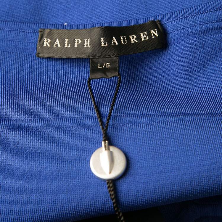 Pre Owned Ralph Lauren Sapphire Blue Short Sleeve Bandage Skater Dress L