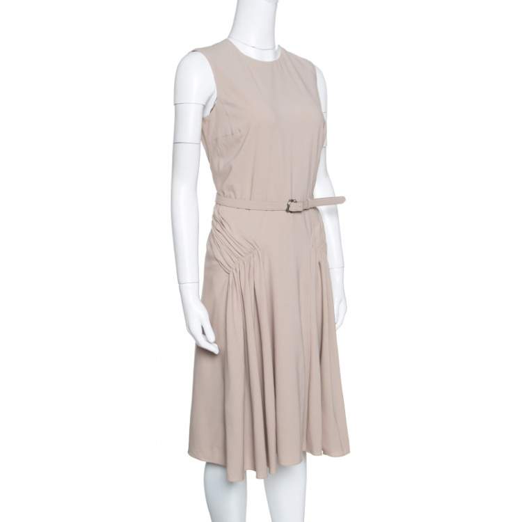 Pre Owned Ralph Lauren Brown Wool Gathered Belted Louisa Dress S