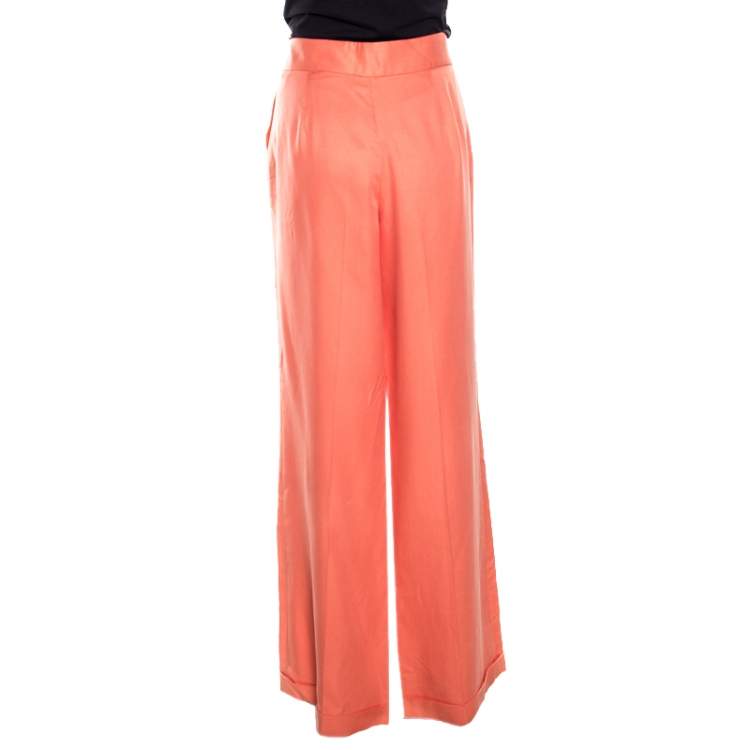 مملوكة مسبقًا Ralph Lauren Coral Silk Side Button Detail Wide Leg Pants L