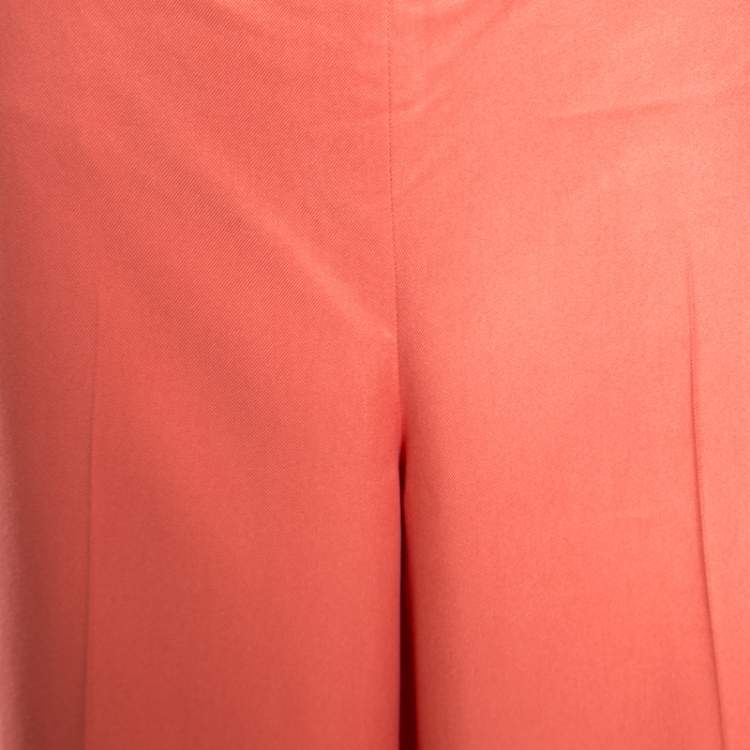 مملوكة مسبقًا Ralph Lauren Coral Silk Side Button Detail Wide Leg Pants L