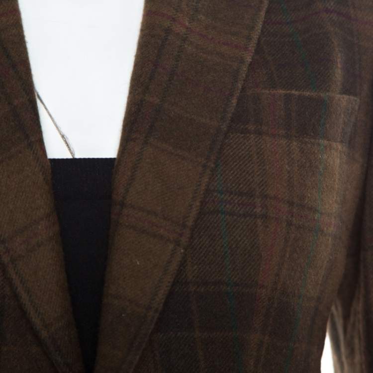 Pre Owned Ralph Lauren Brown Cashmere Tartan Plaid Cropped Edmund Blazer S
