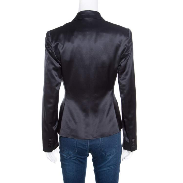 مملوكة مسبقًا Ralph Lauren Black Satin Frog Button Detail Holiday Monika Blazer S