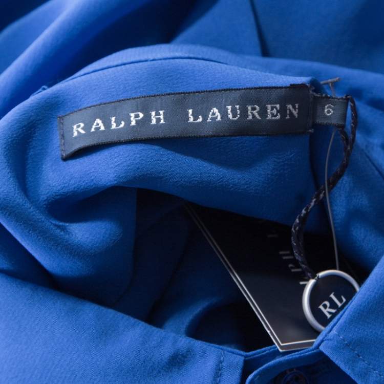 Pre Owned Ralph Lauren Ocean Blue Silk Button Front Safari Shirt M