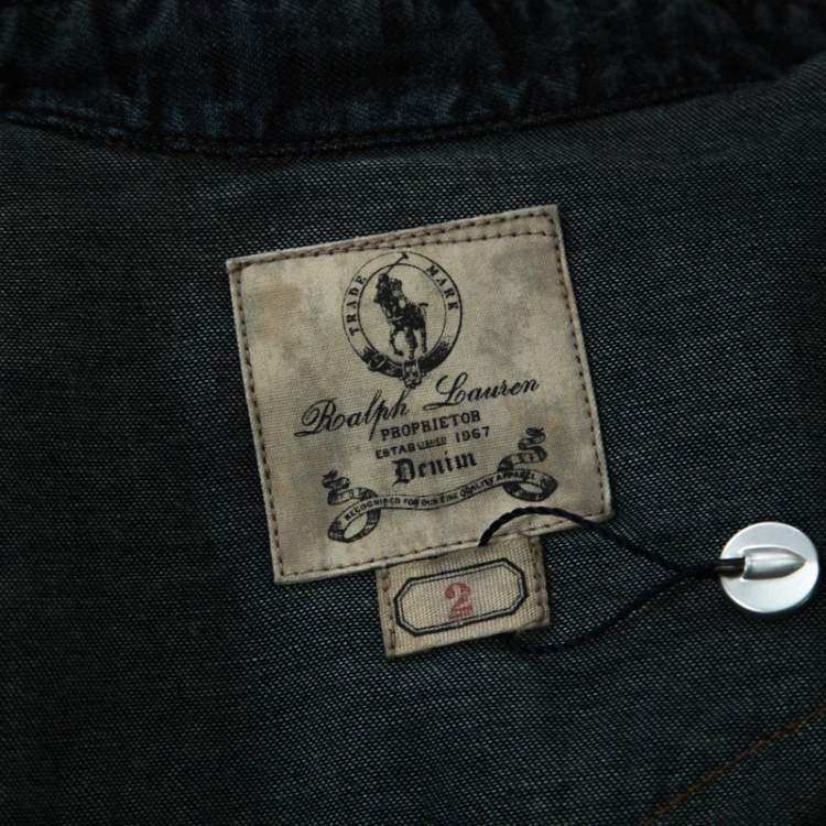 Pre Owned Ralph Lauren Blue Medium Wash Denim Vintage Finish Snap Button Shirt S 