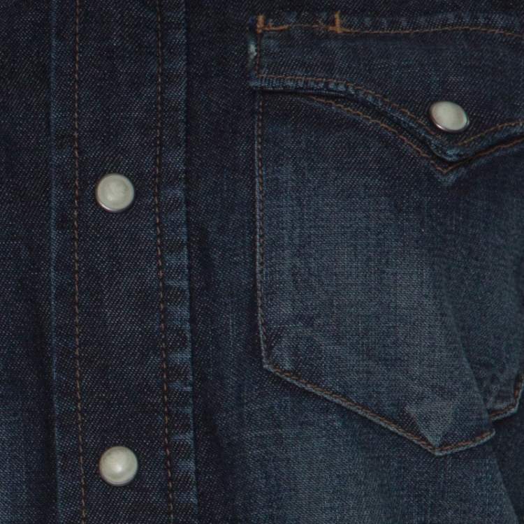 Pre Owned Ralph Lauren Blue Medium Wash Denim Vintage Finish Snap Button Shirt S 