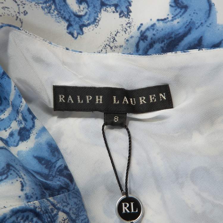 Pre Owned Ralph Lauren White and Blue Paisley Print Silk Bria Maxi Skirt M