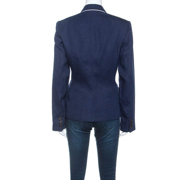 مملوكة مس�بقًا Ralph Lauren Navy Blue Linen Cynthia Jacket L