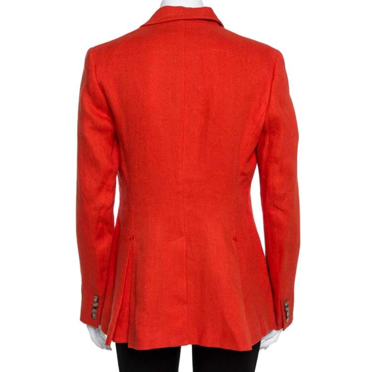 Pre Owned Ralph Lauren Coral Red Linen Tweed Middleton Blazer L